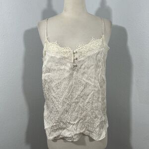 Abercrombie‎ Tank Top Womens S Beige Animal Print Lace Trim Feminine Fairy Y2K